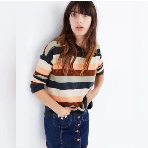 MADEWELL Payton Striped Merino Wool / Alpaca Blend Balloon Sleeve Sweater Size M - Picture 2 of 13